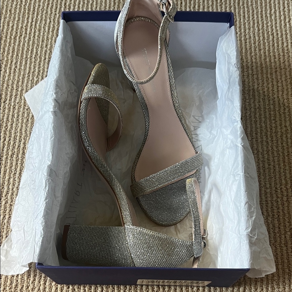 NEW Stuart Weitzman Glittering Silver Heels size 7